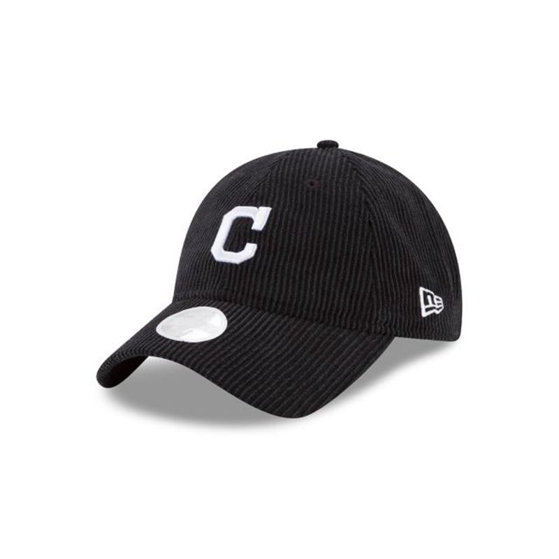 MLB Cleveland Indians Womens Corduroy 9Twenty Adjustable (JHM6000) - Black New Era Caps